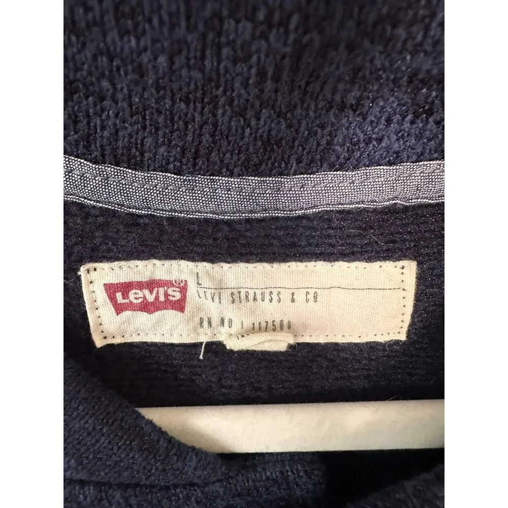 Levi’s Mens Large Blue Camo Snap Front Knit Bomber Jacket Sweater Fleece L